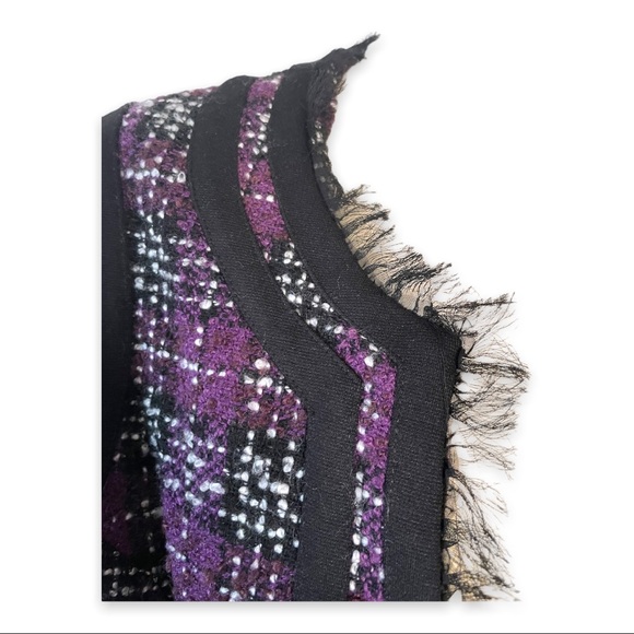 Luciano Dante Blazer Boxy Purple Tweed Cropped Coco Inspired Contrast Sleeves S - Picture 4 of 10